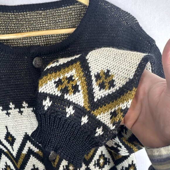 Vintage Bavarian Geometric Knit Cardigan Sweater Men M Crest Buttons Icelandic - Picture 2 of 6